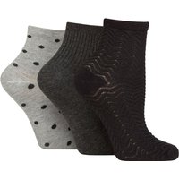 3 Pair Bamboo Cropped Socks Textured Black Charcoal Grey 4 8