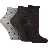 Women's 3 Pair Glenmuir Bamboo Cropped Socks Textured Black / Charcoal / Grey 4-8