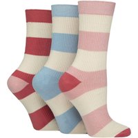 3 Pair Bamboo Leisure Socks Stripes Pink Cream 4 8