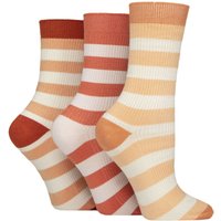 3 Pair Bamboo Leisure Socks Stripes Peach Cream 4 8