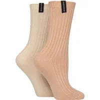 Women's 2 Pair Glenmuir Light Cushioned Bamboo Boot Socks Pink / Beige 4-8
