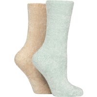 2 Pair Glenmuir Chenille Cosy Lounge Socks Beige 4 8