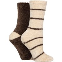 2 Pair Glenmuir Chenille Cosy Lounge Socks Cocoa Stripe 4 8