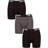 3 Pack SOCKSHOP Plain Striped Bamboo Keyhole Boxers Stripe Charcoal L