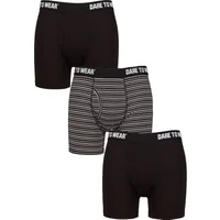 Mens 3 Pack SOCKSHOP Dare to Wear Plain and Striped Bamboo Keyhole Boxers Stripe Black / Charcoal L