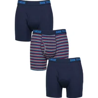 Mens 3 Pack SOCKSHOP Dare to Wear Plain and Striped Bamboo Keyhole Boxers Stripe Dark Navy L