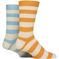 Mens 2 Pair Glenmuir Bamboo Light Boot Socks Cream Orange / Blue 7-11 Mens