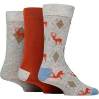 3 Pair Glenmuir Gift Tagged Patterned Bamboo Socks Stag 7 11