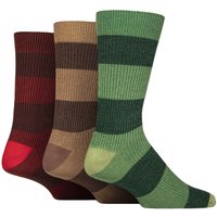 3 Pair Bamboo Leisure Socks Block Stripes Green Brown 7 11