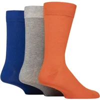 Mens 3 Pair Glenmuir Classic Bamboo Plain Socks Orange / Grey / Blue 7-11