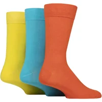 Mens 3 Pair Glenmuir Classic Bamboo Plain Socks Orange / Blue / Yellow 7-11