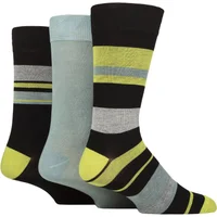 Mens 3 Pair Glenmuir Patterned Bamboo Socks Block Stripes Black 7-11