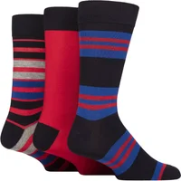 Mens 3 Pair Glenmuir Patterned Bamboo Socks Navy / Red / Blue 7-11