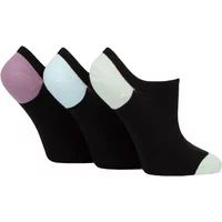 Women's 3 Pair Pringle Plain and Patterned Cotton Trainer Socks Black Purple / Light Blue / Green Heel & Toe 4-8 Ladies