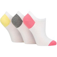 3 Pair Plain Patterned Cotton Trainer Socks Pink Grey Yellow Heel & Toe 4 8