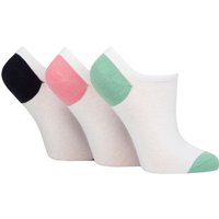 3 Pair Plain Patterned Cotton Trainer Socks White Pink Green Heel & Toe 4 8