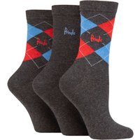 3 Pair Patterned Cotton Recycled Polyester Socks Argyle Charcoal Red 8