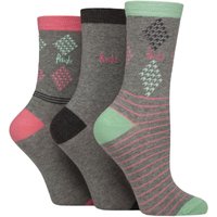 3 Pair Patterned Cotton Recycled Polyester Socks Light Grey Diamond Stripe 4 8
