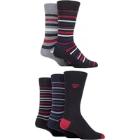 Mens 5 Pair Farah Patterned Striped and Argyle Cotton Socks Stripe Black / Berry 6-11 Mens