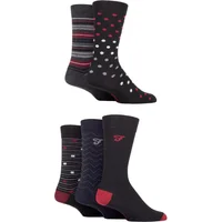 Mens 5 Pair Farah Patterned Striped and Argyle Cotton Socks Pattern Black / Berry 6-11 Mens
