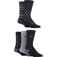 Mens 5 Pair Farah Patterned Striped and Argyle Cotton Socks Pattern Black / Charcoal 6-11 Mens