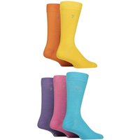 5 Pair Plain Striped Patterned Everyday Bamboo Socks Plain Yellow Orange 6 11