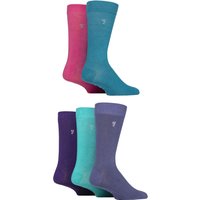 5 Pair Plain Striped Patterned Everyday Bamboo Socks Plain Teal Pink 6 11