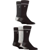 5 Pair Plain Striped Patterned Everyday Bamboo Socks Contrast Heel & Toe Charcoal 6 11
