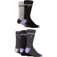 5 Pair Plain Striped Patterned Everyday Bamboo Socks Contrast Heel & Toe Purple 6 11