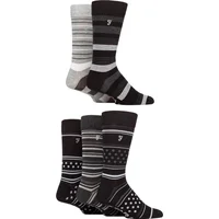 Mens 5 Pair Farah Plain, Striped and Patterned Everyday Bamboo Socks Stripe and Dots Black / Charcoal 6-11 Mens