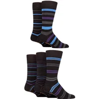 Mens 5 Pair Farah Argyle, Patterned and Striped Bamboo Socks Black / Purple / Blue Stripe 6-11 Mens
