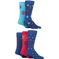 Mens 5 Pair Farah Plain, Striped and Patterned Everyday Bamboo Socks Spotty Navy / Cobalt / Red 6-11