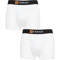 Mens 2 Pack Farah Plain and Striped Cotton Classic Keyhole Trunks White / White S