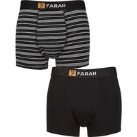 Mens 2 Pack Farah Plain and Striped Cotton Classic Fitted Trunks Fine Stripe Black / Charcoal S