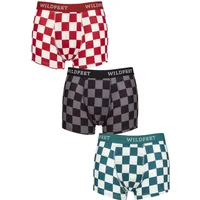 Mens 3 Pack SOCKSHOP Wildfeet Patterned Trunks Checkers Black / Red / Teal L