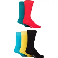 Mens 5 Pair SOCKSHOP Wildfeet Plain Bamboo Socks Red / Teal / Black / Yellow / Blue 7-11 Mens