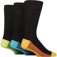 Mens 3 Pair SOCKSHOP Wildfeet Patterned Spots and Stripes Bamboo Socks Footbed Orange / Blue / Green 7-11