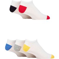 Mens 5 Pair SOCKSHOP Wildfeet Bamboo Trainer Socks White Red Heel and Toe 6-11 Mens