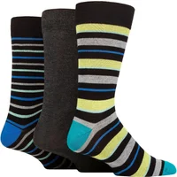 Mens 3 Pair SOCKSHOP Wildfeet Patterned Spots and Stripes Bamboo Socks Stripey Black 7-11