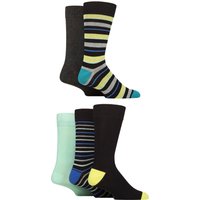 5 Pair SOCKSHOP Bamboo Patterned Socks Striped Green Blue 7 11