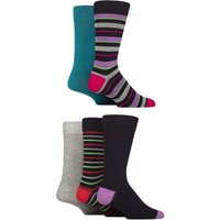5 Pair SOCKSHOP Bamboo Patterned Socks Striped Red Purple 7 11