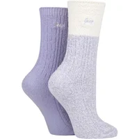 Women's 2 Pair Jeep Super Soft Cable Knit Boot Socks Lilac / Cream 4-8 Ladies