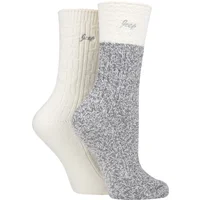 Women's 2 Pair Jeep Super Soft Cable Knit Boot Socks Slate / Cream 4-8 Ladies