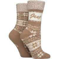 2 Pair Fairisle Thermal Soft Top Boot Socks Fawn Ecru 4 8