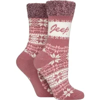 Jeep Women's 2 Pair Fairisle Soft Top Boot Socks Gift Set in Rose | Size: 4-8