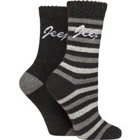 2 Pair Wool Blend Thermal Boot Socks Black Charcoal Grey 4 8
