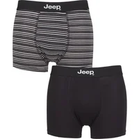 Mens 2 Pack Jeep Plain and Fine Striped Fitted Bamboo Trunks Black / Stripe Small