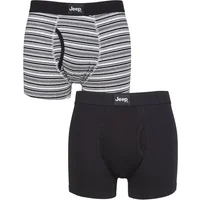 Mens 2 Pack Jeep Tonal Stripe and Plain Keyhole Hipster Trunks Black / White Small