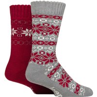 2 Pair Fairisle Brushed Thermal Boot Socks Berry 6 11