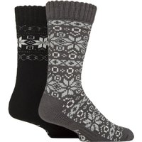 2 Pair Fairisle Brushed Thermal Boot Socks Charcoal 6 11